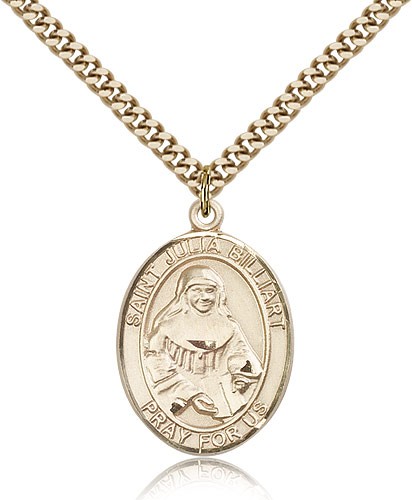 St. Julia Billiart Medal, Gold Filled, Large - 24&quot; 2.4mm Gold Plated Chain + Clasp