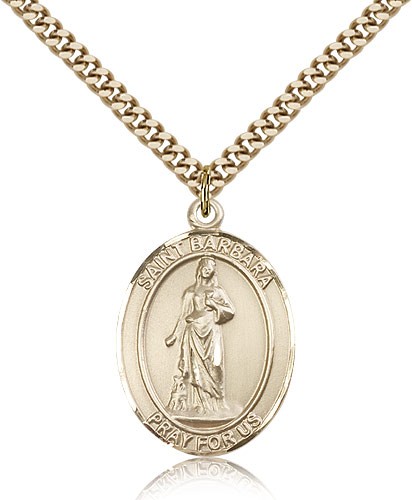 St. Barbara Medal, Gold Filled, Large - 24&quot; 2.4mm Gold Plated Chain + Clasp
