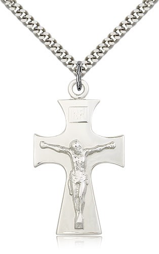 Celtic Crucifix Pendant, Sterling Silver - 24&quot; 2.4mm Rhodium Plate Endless Chain