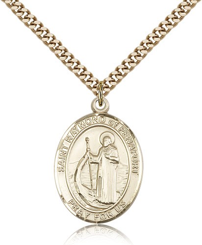 St. Raymond of Penafort Medal, Gold Filled, Large - 24&quot; 2.4mm Gold Plated Chain + Clasp