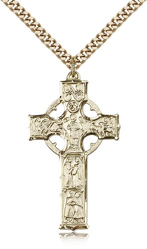 Celtic Cross Pendant, Gold Filled - 24&quot; 2.4mm Gold Plated Endless Chain