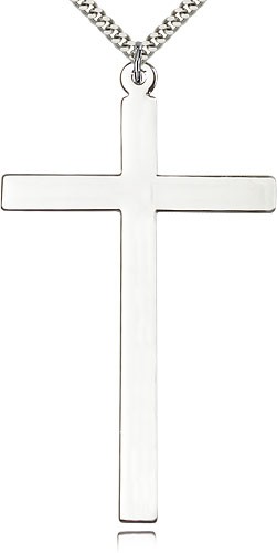 Cross Pendant, Sterling Silver - 24&quot; 2.4mm Rhodium Plate Endless Chain