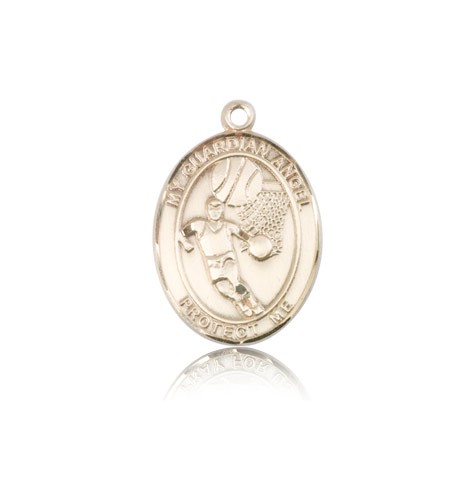 Guardian Angel Basketball Medal, 14 Karat Gold, Medium - 14 KT Yellow Gold