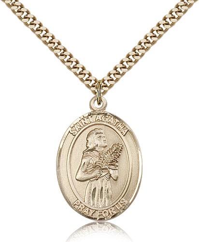 St. Agatha Medal, Gold Filled, Large - 24&quot; 2.4mm Gold Plated Chain + Clasp