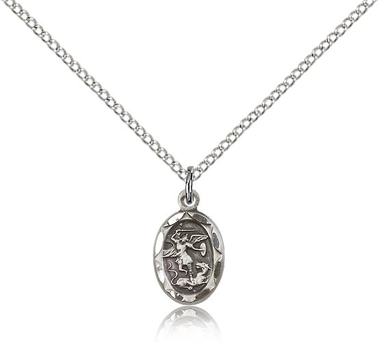 St. Michael the Archangel Medal, Sterling Silver - 18&quot; 1.2mm Sterling Silver Chain + Clasp