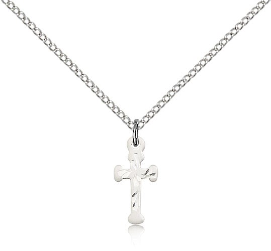 Cross Pendant, Sterling Silver - 18&quot; 1.2mm Sterling Silver Chain + Clasp