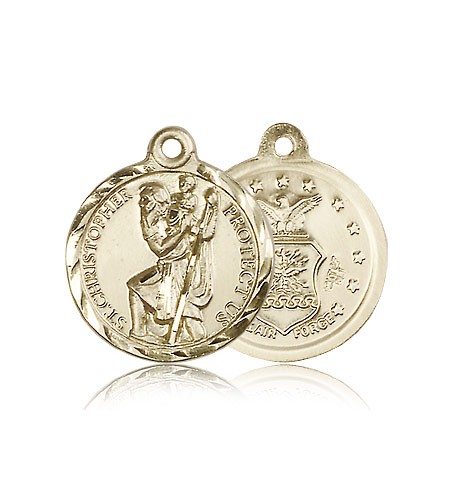 St. Christopher Air Force Medal, 14 Karat Gold - 14 KT Yellow Gold