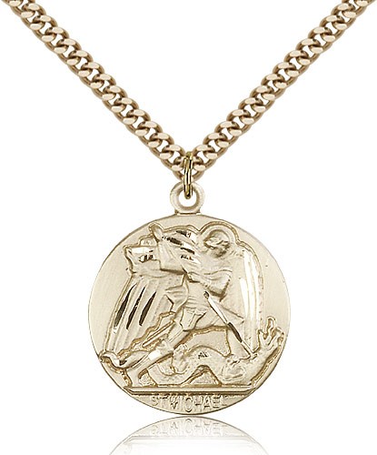 St. Michael the Archangel Medal, Gold Filled - 24&quot; 2.4mm Gold Plated Endless Chain