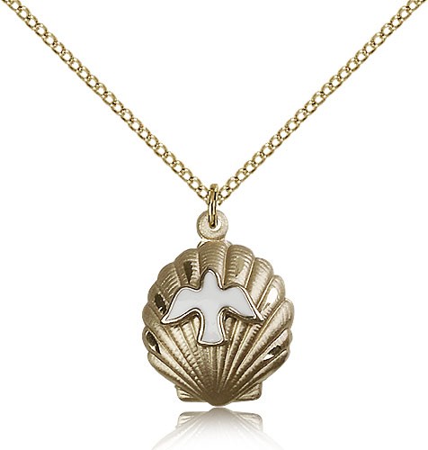 Shell Holy Spirit Medal, Gold Filled - Gold-tone