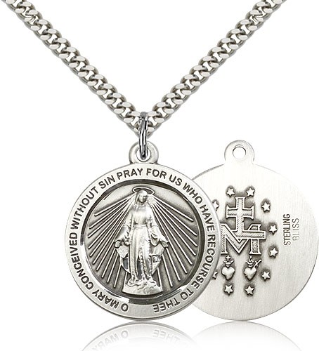 Miraculous Medal, Sterling Silver - 24&quot; 2.4mm Rhodium Plate Endless Chain