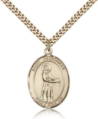 St. Petronille Medal, Gold Filled, Large - 24&quot; 2.4mm Gold Plated Chain + Clasp