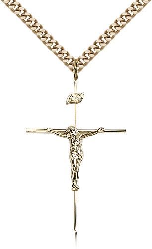 Crucifix Pendant, Gold Filled - 24&quot; 2.4mm Gold Plated Endless Chain