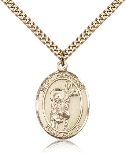 St. Stephanie Medal, Gold Filled, Large - 24&quot; 2.4mm Gold Plated Chain + Clasp