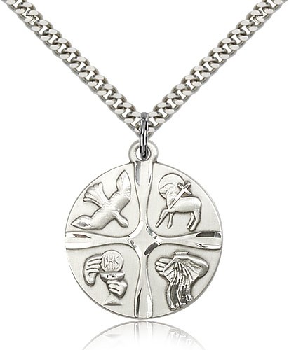 Christian Life Medal, Sterling Silver - 24&quot; 2.4mm Rhodium Plate Endless Chain