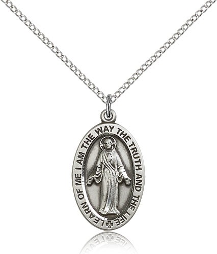 Scapular Medal, Sterling Silver - 18&quot; 1.2mm Sterling Silver Chain + Clasp