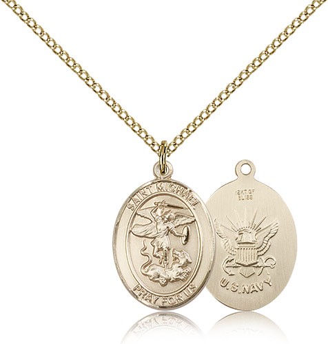 St. Michael Navy Medal, Gold Filled, Medium - Gold-tone
