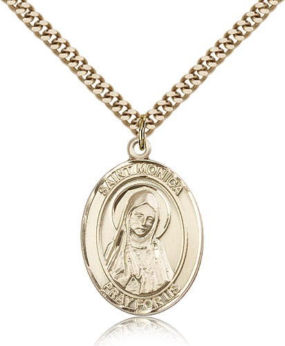St. Monica Medal, Gold Filled, Large - 24&quot; 2.4mm Gold Plated Chain + Clasp