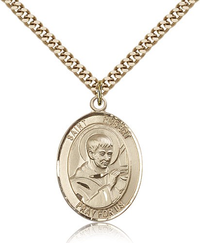 St. Robert Bellarmine Medal, Gold Filled, Large - 24&quot; 2.4mm Gold Plated Chain + Clasp