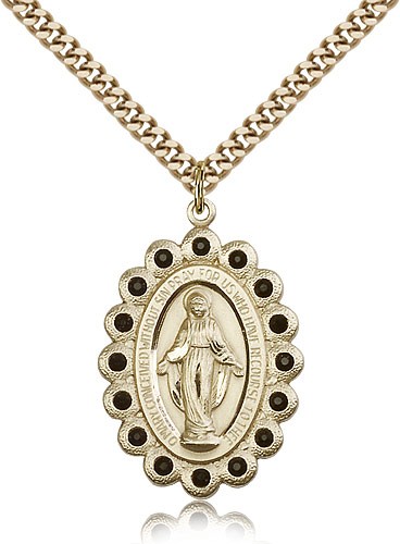 Miraculous Medal, Gold Filled - 24&quot; 2.4mm Gold Plated Endless Chain