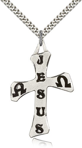 Cross Pendant, Sterling Silver - 24&quot; 2.4mm Rhodium Plate Endless Chain