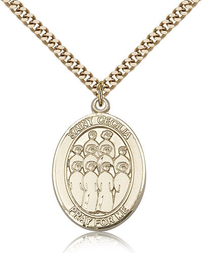 St. Cecilia Choir Medal, Gold Filled, Large - 24&quot; 2.4mm Gold Plated Chain + Clasp