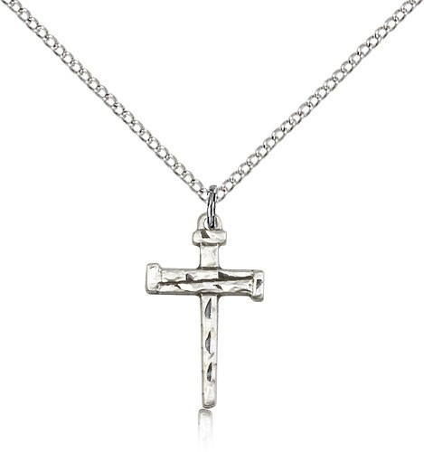 Nail Cross Pendant, Sterling Silver - 18&quot; 1.2mm Sterling Silver Chain + Clasp