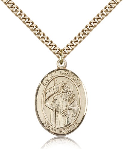 St. Ursula Medal, Gold Filled, Large - 24&quot; 2.4mm Gold Plated Chain + Clasp