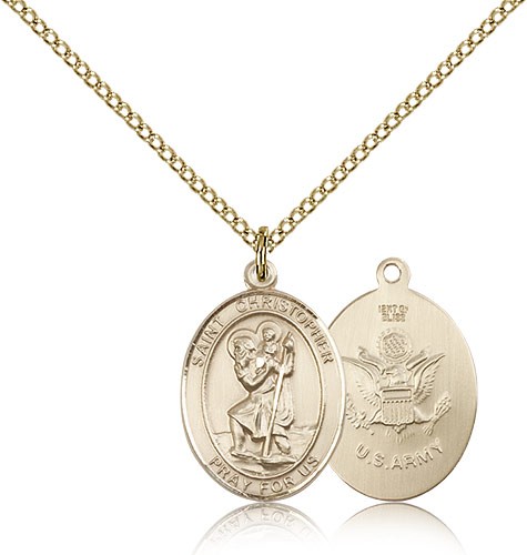 St. Christopher Army Medal, Gold Filled, Medium - Gold-tone