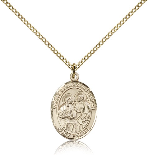 Sts. Cosmas and Damian Medal, Gold Filled, Medium - Gold-tone