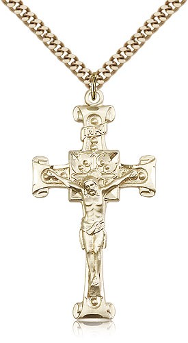 Crucifix Pendant, Gold Filled - 24&quot; 2.4mm Gold Plated Endless Chain