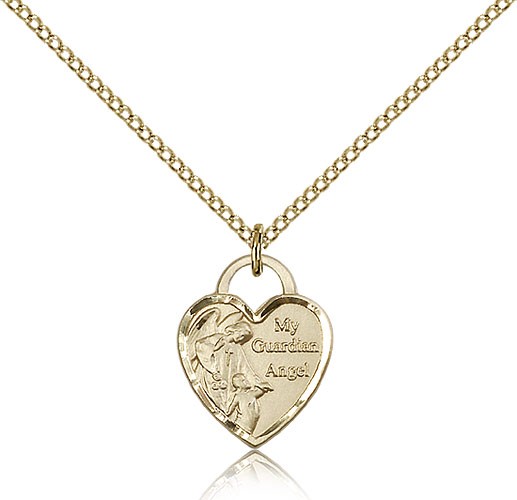 Guardian Angel Heart Medal, Gold Filled - Gold-tone
