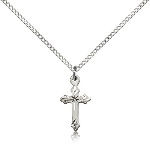 Cross Pendant, Sterling Silver - 18&quot; 1.2mm Sterling Silver Chain + Clasp