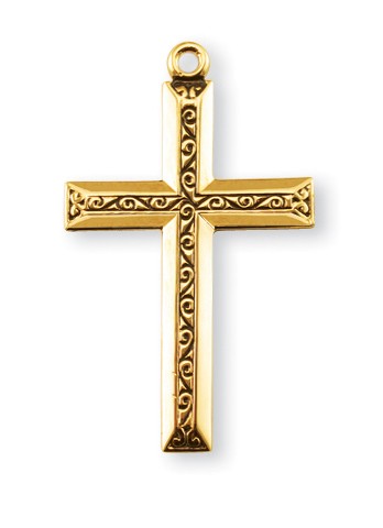 Cross with Raised Center Necklace +16 Karat Gold Over Sterling Silver with Chain - Gold-tone