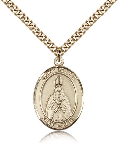 St. Blaise Medal, Gold Filled, Large - 24&quot; 2.4mm Gold Plated Chain + Clasp