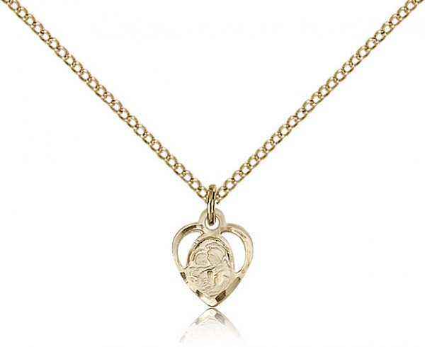 Women's Heart Shaped 14kt Gold Filled St. Anthony of Padua Pendant - 18&quot; 1.2mm 14kt Gold Filled Chain + Clasp