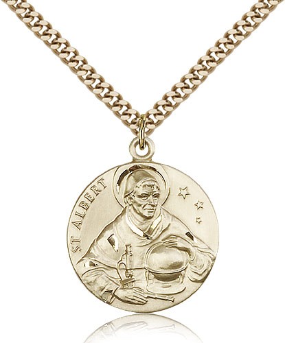 St. Albert the Great Medal, Gold Filled - 24&quot; 2.4mm Gold Plated Endless Chain