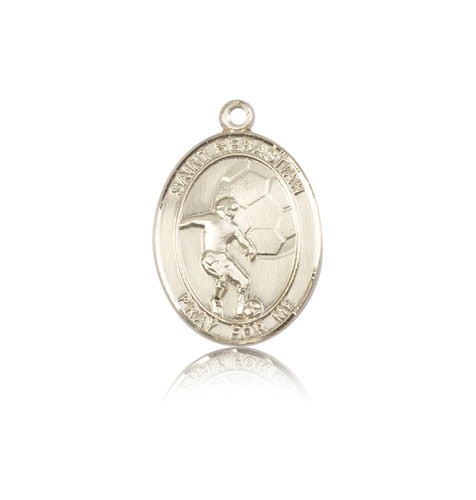 St. Sebastian Soccer Medal, 14 Karat Gold, Medium - 14 KT Yellow Gold