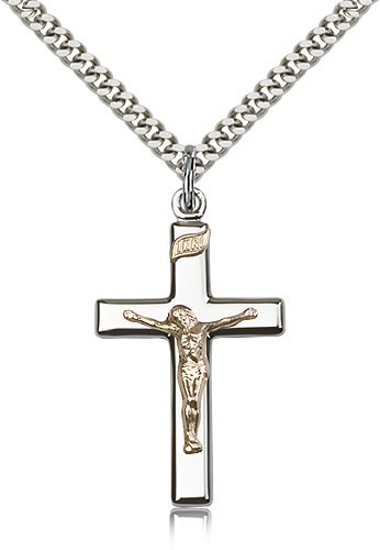 Crucifix Pendant, Two-Tone - 24&quot; 2.4mm Rhodium Plate Endless Chain
