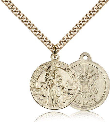 St. Joan of Arc Navy Medal, Gold Filled - 24&quot; 2.4mm Gold Plated Endless Chain