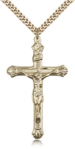 Crucifix Pendant, Gold Filled - 24&quot; 2.4mm Gold Plated Endless Chain