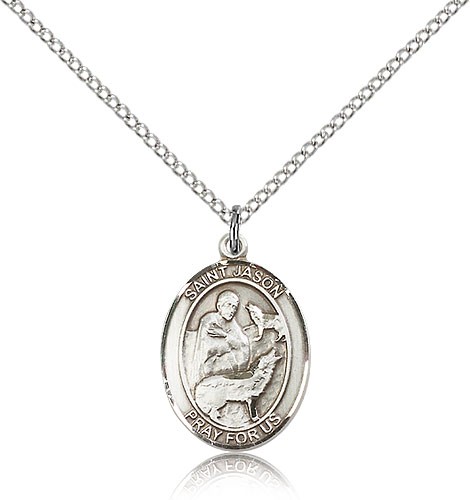 St. Jason Medal, Sterling Silver, Medium - 18&quot; 1.2mm Sterling Silver Chain + Clasp