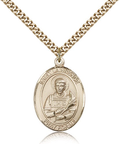 St. Lawrence Medal, Gold Filled, Large - 24&quot; 2.4mm Gold Plated Chain + Clasp