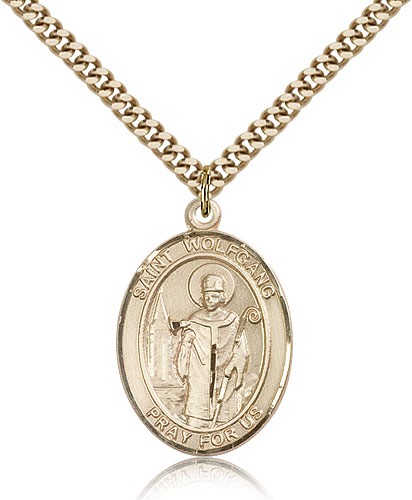 St. Wolfgang Medal, Gold Filled, Large - 24&quot; 2.4mm Gold Plated Chain + Clasp