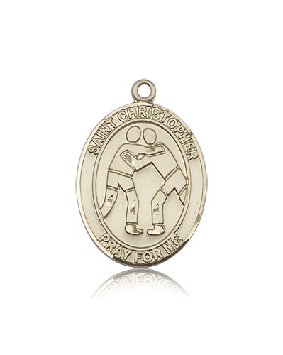 St. Christopher Wrestling Medal, 14 Karat Gold, Large - 14 KT Yellow Gold