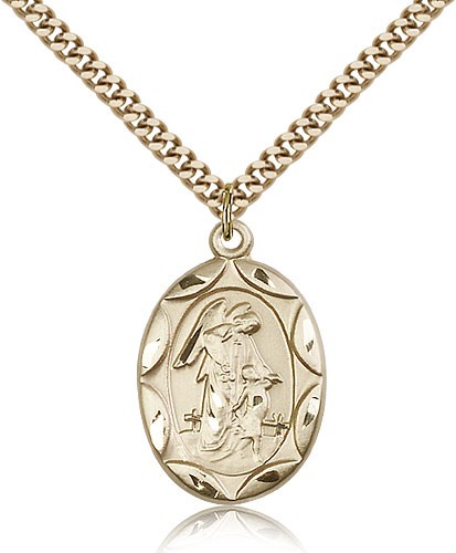 Guardian Angel Medal, Gold Filled - 24&quot; 2.4mm Gold Plated Endless Chain