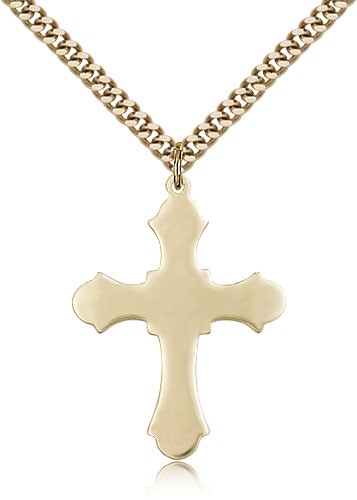 Cross Pendant, Gold Filled - 24&quot; 2.4mm Gold Plated Endless Chain