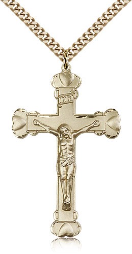 Crucifix Pendant, Gold Filled - 24&quot; 2.4mm Gold Plated Endless Chain