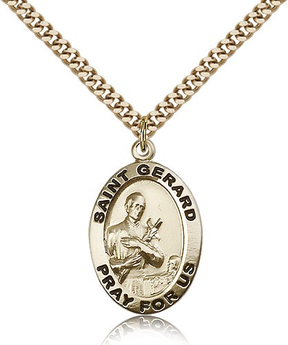 St. Gerard Medal, Gold Filled - 24&quot; 2.4mm Gold Plated Endless Chain