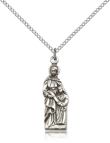 St. Ann Medal, Sterling Silver - 18&quot; 1.2mm Sterling Silver Chain + Clasp