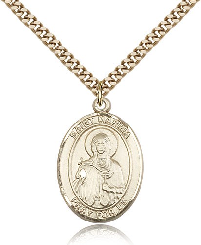 St. Marina Medal, Gold Filled, Large - 24&quot; 2.4mm Gold Plated Chain + Clasp